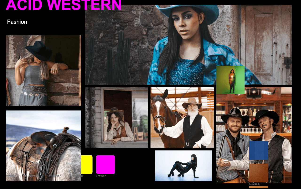 Complete Acid Western moodboard layout with reference images and color palette