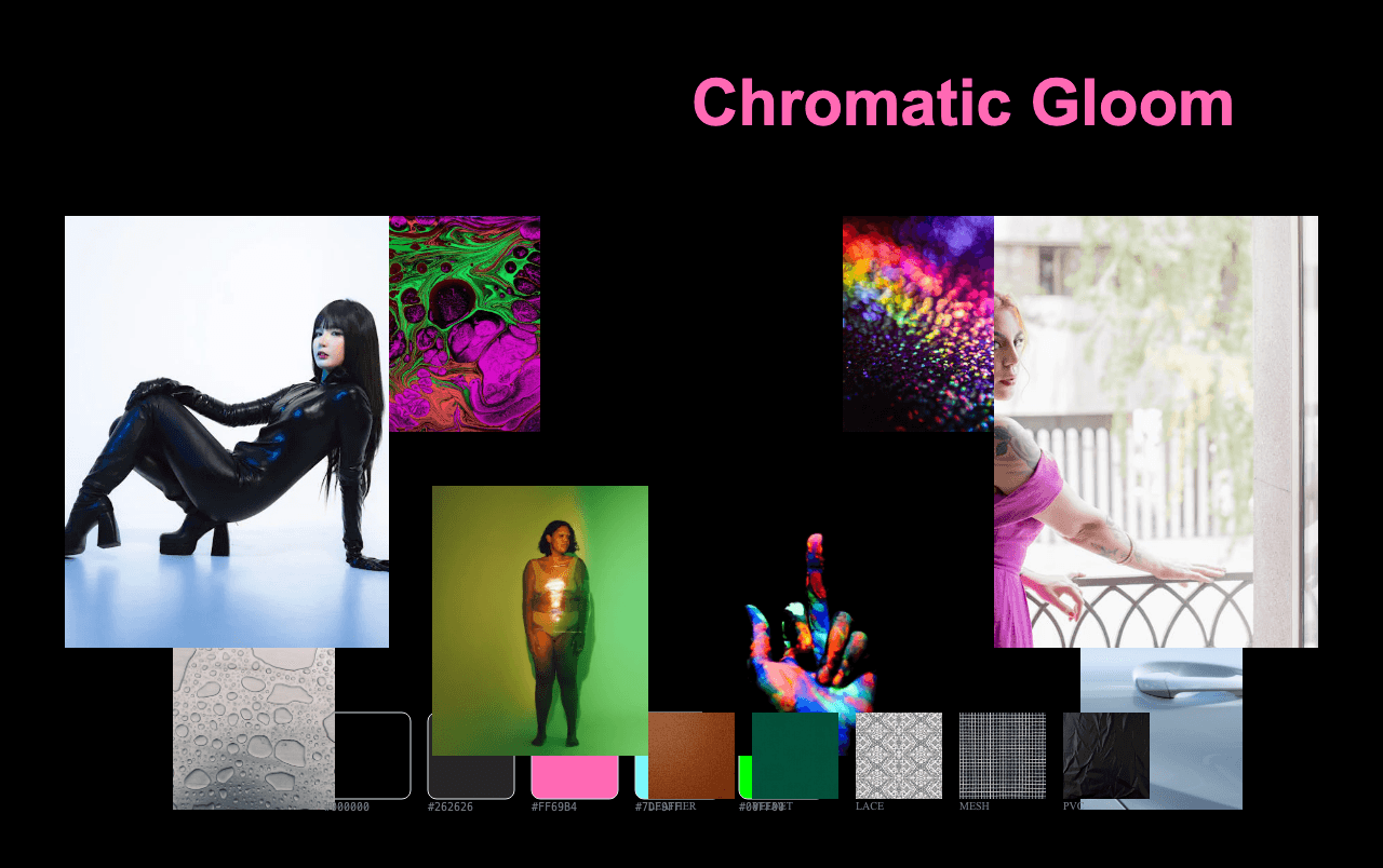 Complete Chromatic Gloom moodboard layout with reference images and color palette