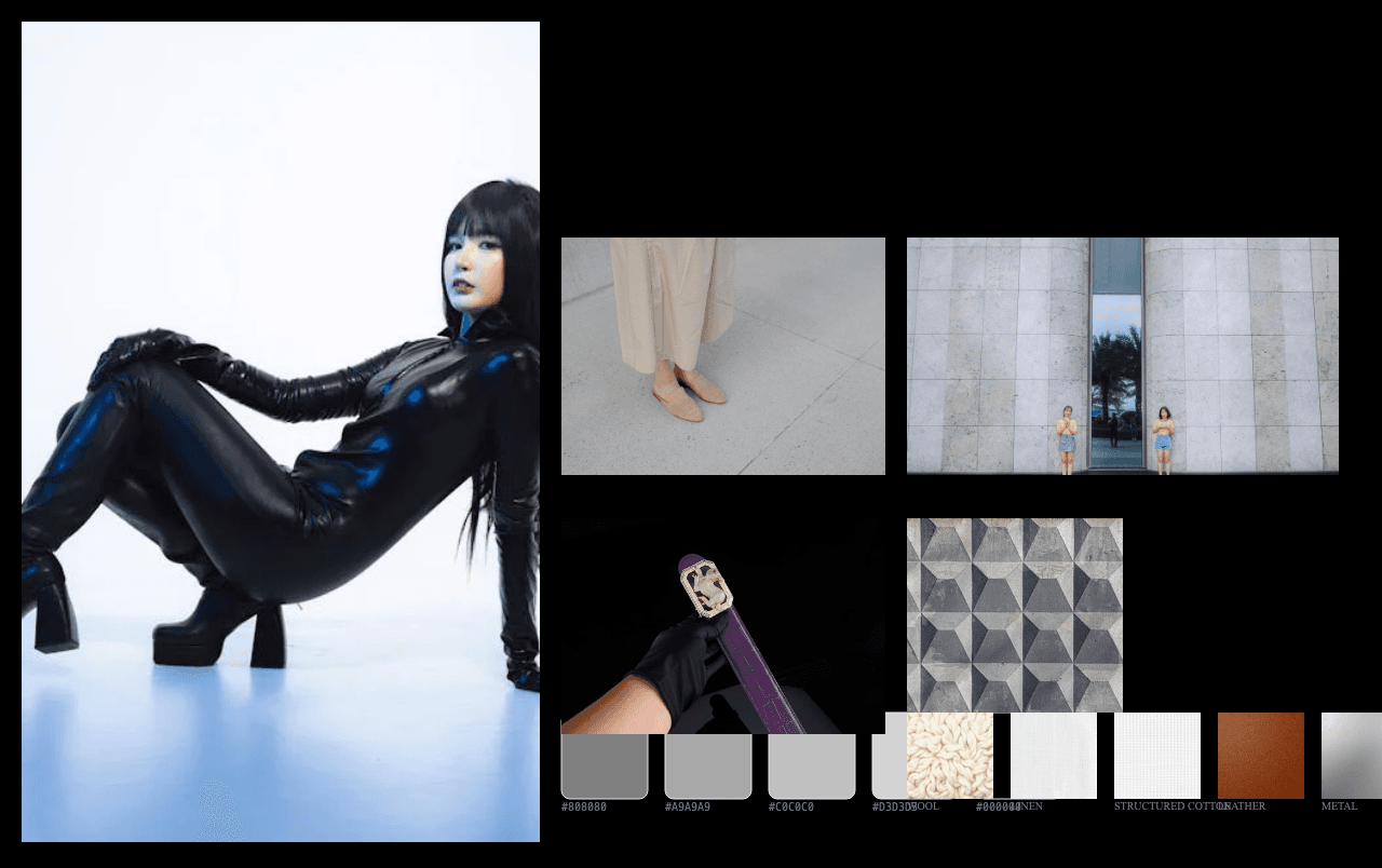 Complete Concrete Glam moodboard layout with reference images and color palette