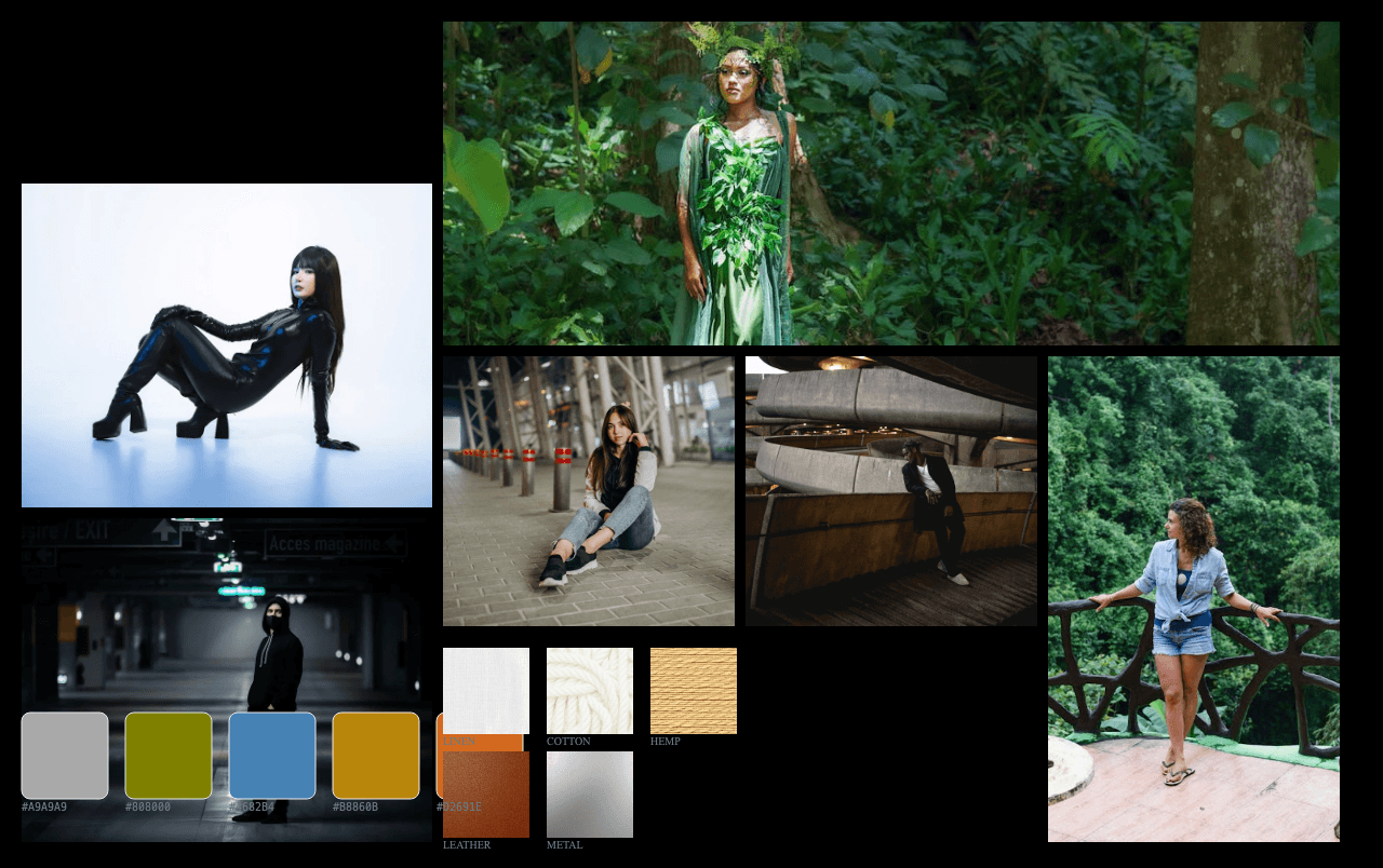 Complete Concrete Jungle Goddess moodboard layout with reference images and color palette