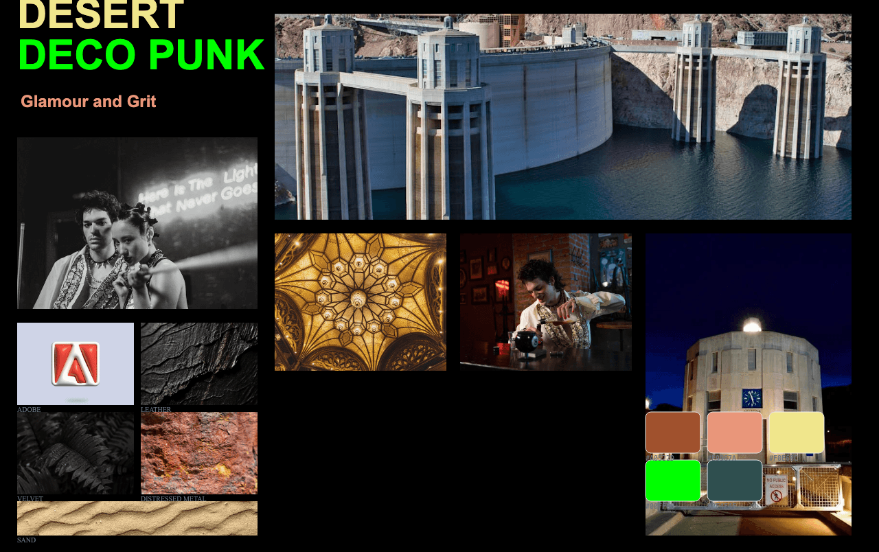 Complete Desert Deco Punk moodboard layout with reference images and color palette