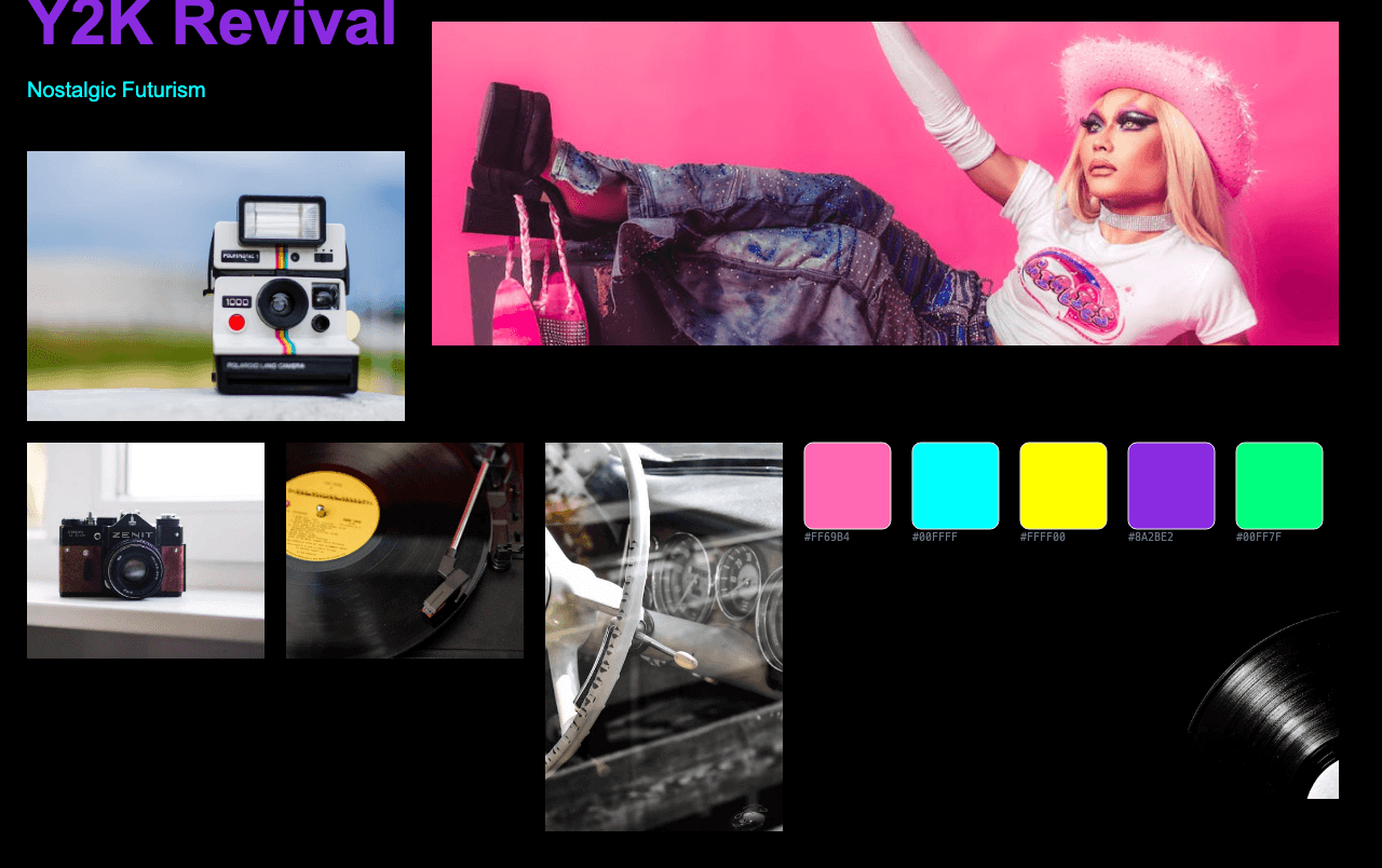 Complete Y2K Aesthetic Revival moodboard layout with reference images and color palette