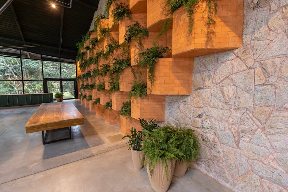 Biophilic Industrial aesthetic idea with concrete