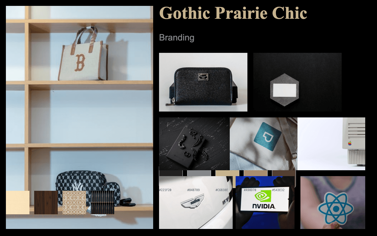 Complete Gothic Prairie Chic moodboard layout with reference images and color palette