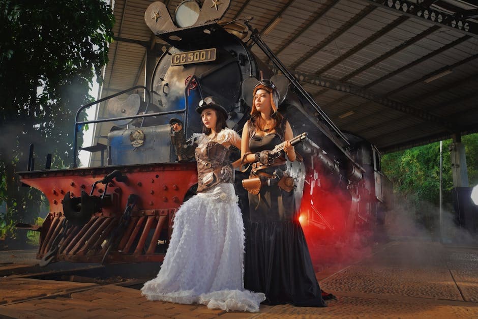 Dieselpunk Steampunk Fusion aesthetic idea with velvet