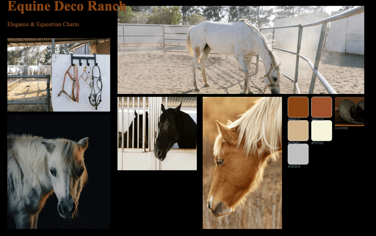 Complete Equine Deco Ranch moodboard layout with reference images and color palette
