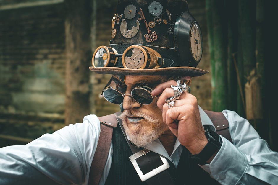 Steampunk Victoriana aesthetic idea with aged leather